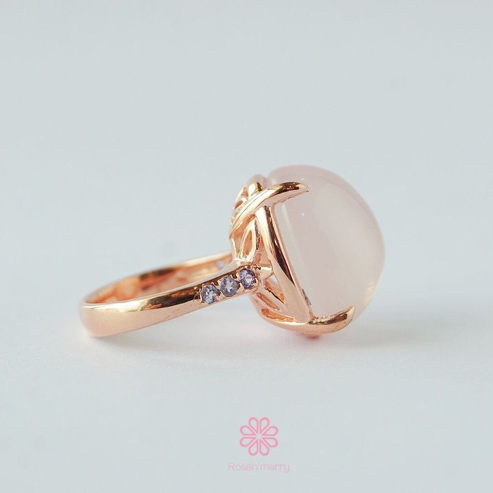 Rosenquarz- und Tansanitring | Sterlingsilber, 23 Karat vergoldet