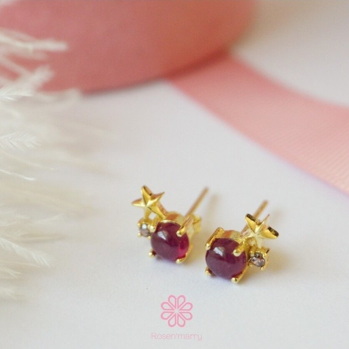 Genuine Ruby Earrings in Sterling Silver and Pink Gold Plating