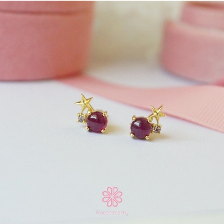 Genuine Ruby Earrings in Sterling Silver and Pink Gold Plating