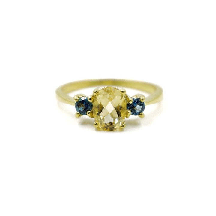 Ring aus Sterlingsilber, vergoldet, mit Rosenquarz und Topas