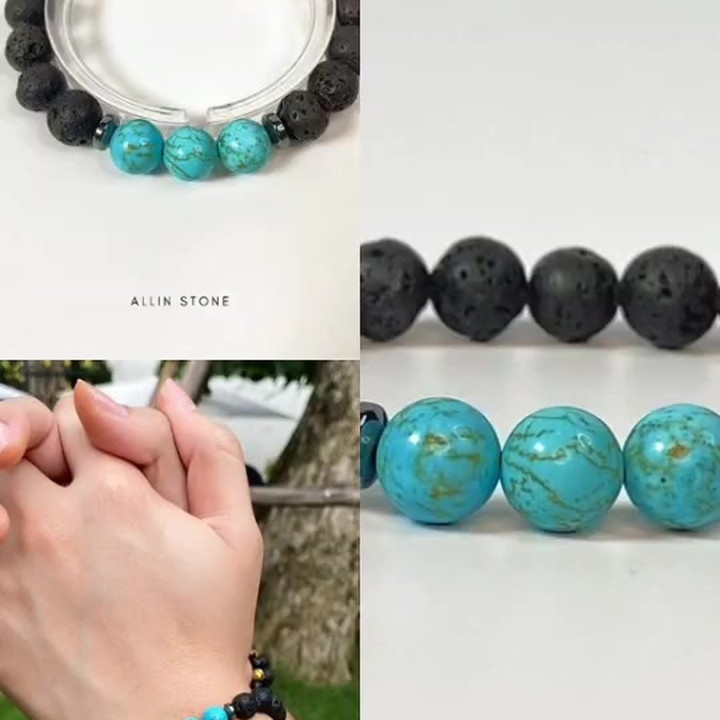 Turquoise and Lava Stone Bracelet | Good Fortune and Protection