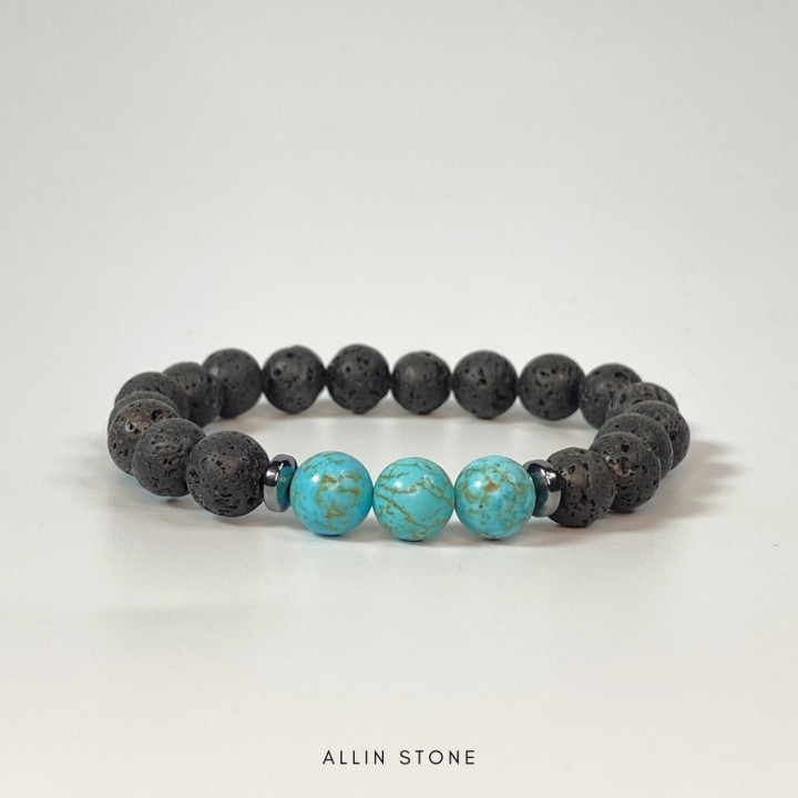 Turquoise and Lava Stone Bracelet | Good Fortune and Protection