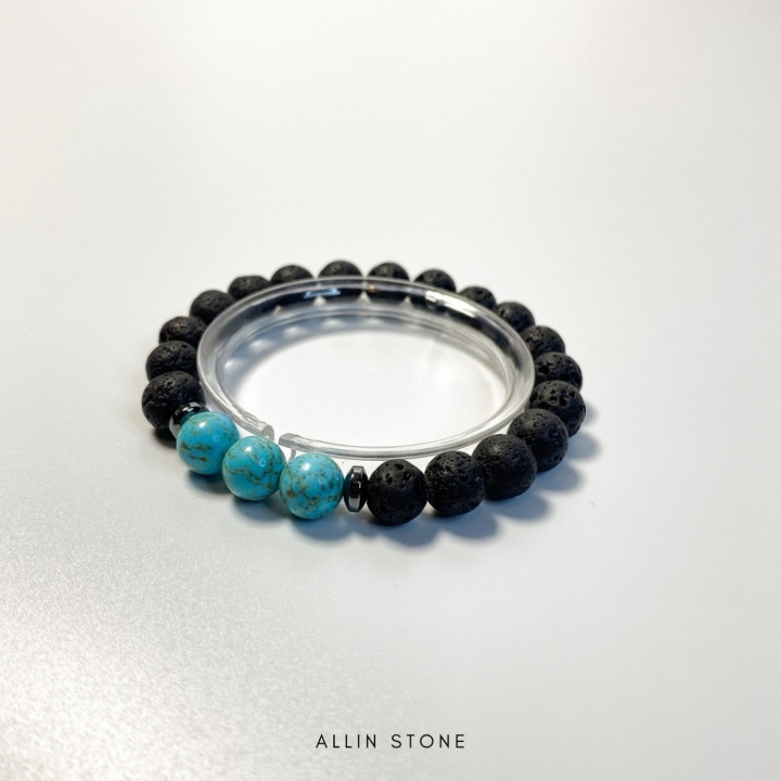 Turquoise and Lava Stone Bracelet | Good Fortune and Protection