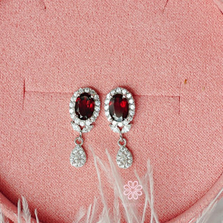 Garnet Dangle Earrings - 925 Sterling Silver, Good Fortune