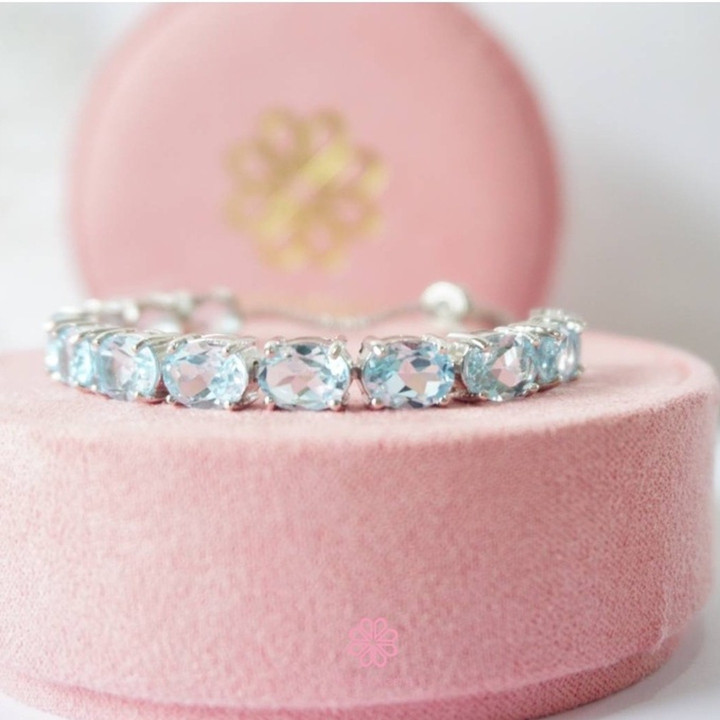 Bracelet en topaze bleu clair | Argent sterling et cordon ajustable