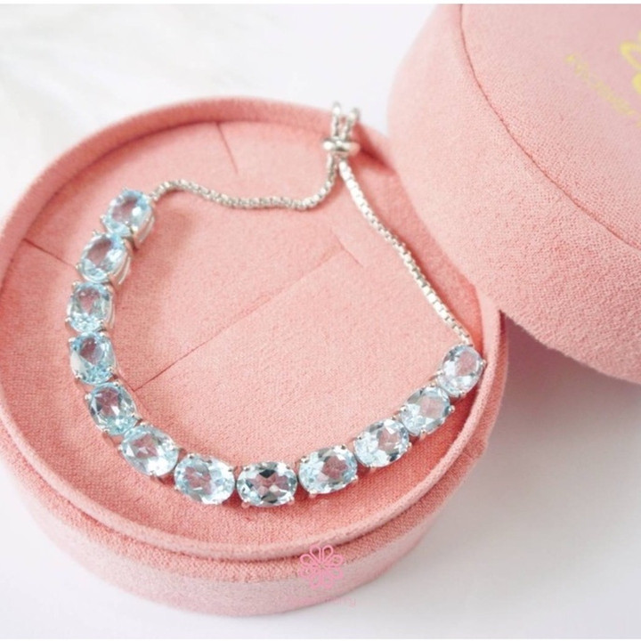Bracelet en topaze bleu clair | Argent sterling et cordon ajustable
