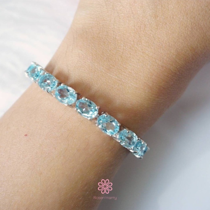 Bracelet en topaze bleu clair | Argent sterling et cordon ajustable