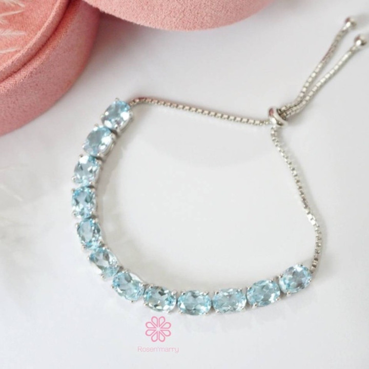 Bracelet en topaze bleu clair | Argent sterling et cordon ajustable