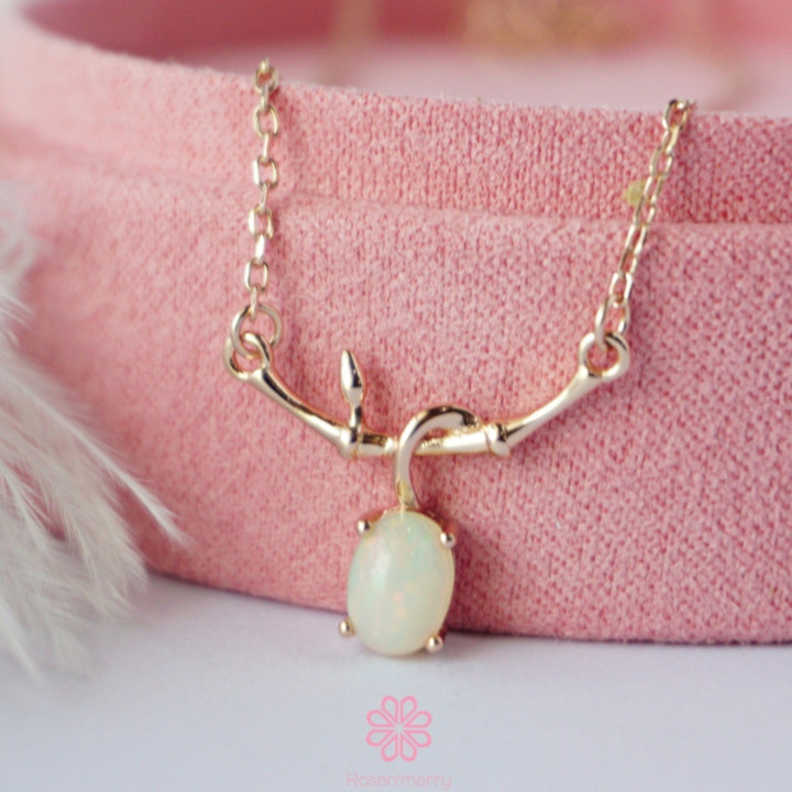 Rose Gold Opal Necklace | 925 Sterling Silver | Genuine Opal