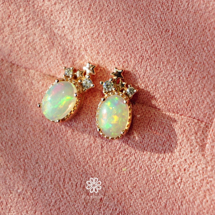 Genuine Opal Earrings - Raw Gemstone, 925 Sterling Silver