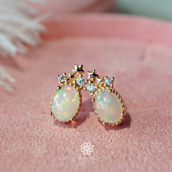 Genuine Opal Earrings - Raw Gemstone, 925 Sterling Silver