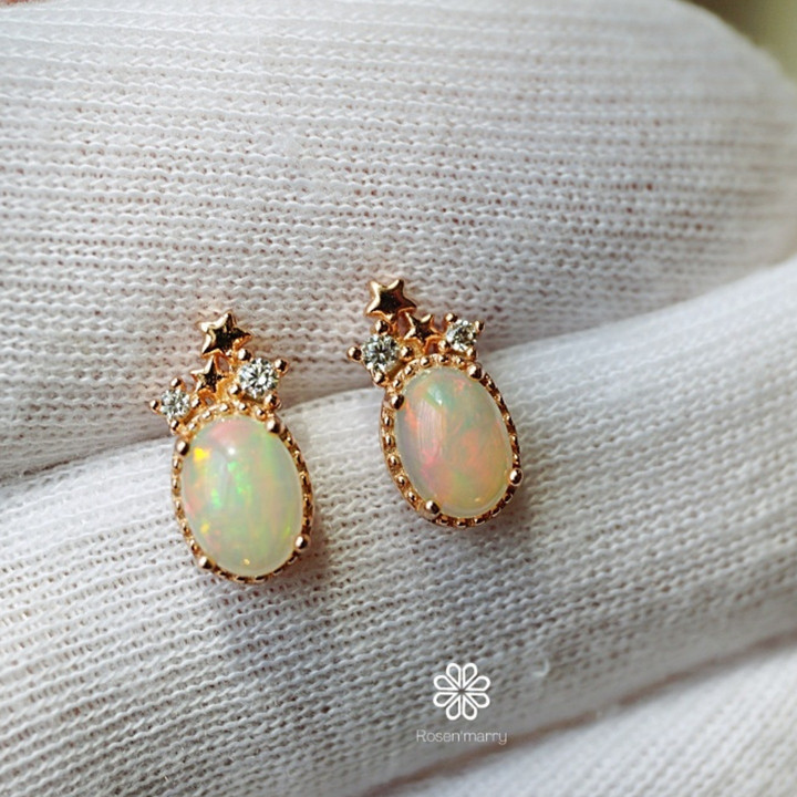 Genuine Opal Earrings - Raw Gemstone, 925 Sterling Silver