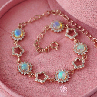 Sterling Silver and Pink Gold Opal Bracelet | Good Fortune Gemstone