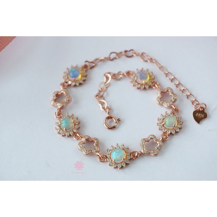 Pulsera de ópalo en plata de ley y oro rosa | Piedra preciosa de la buena fortuna