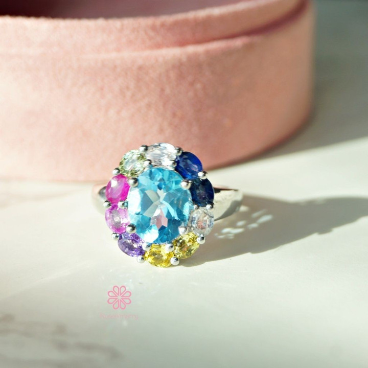 Ring aus Sterlingsilber mit Topas und Saphir – Geburtsstein-Geschenk