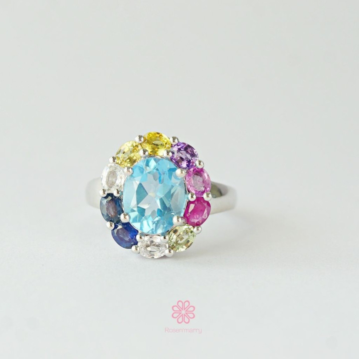 Ring aus Sterlingsilber mit Topas und Saphir – Geburtsstein-Geschenk
