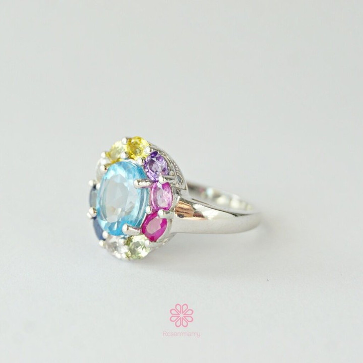 Ring aus Sterlingsilber mit Topas und Saphir – Geburtsstein-Geschenk