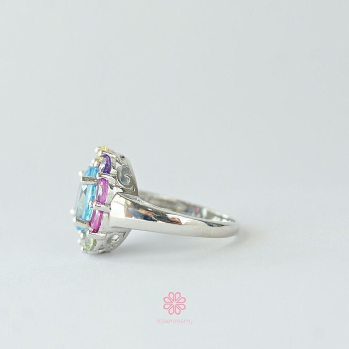 Ring aus Sterlingsilber mit Topas und Saphir – Geburtsstein-Geschenk