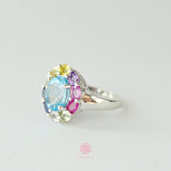 Ring aus Sterlingsilber mit Topas und Saphir – Geburtsstein-Geschenk