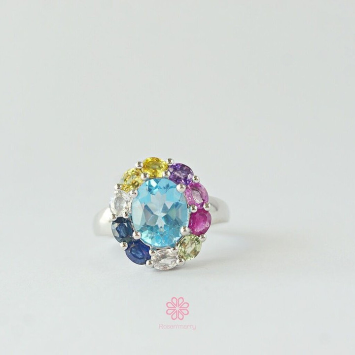 Ring aus Sterlingsilber mit Topas und Saphir – Geburtsstein-Geschenk
