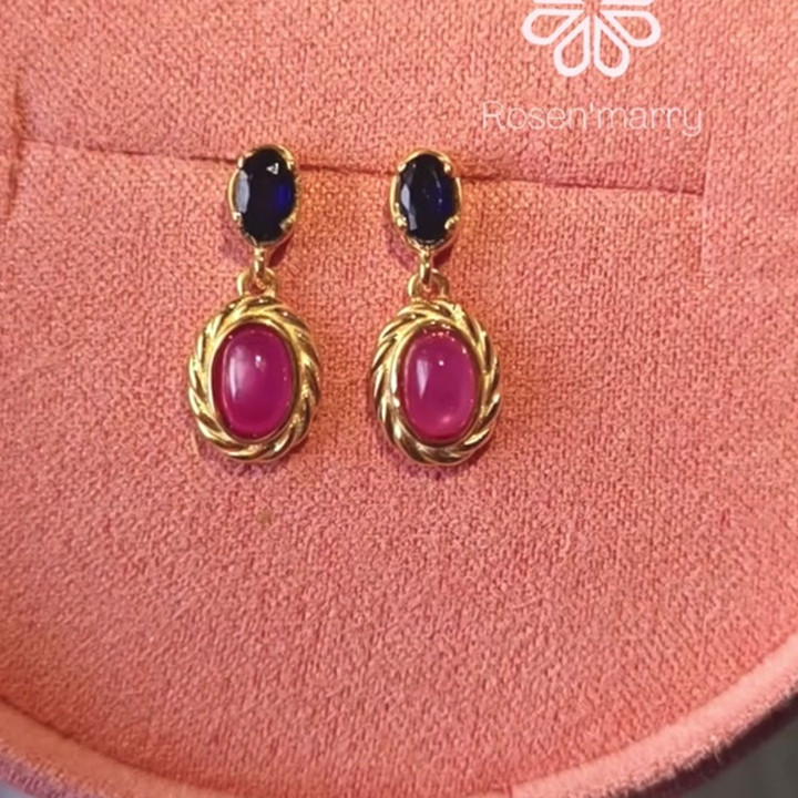 Ruby and Sapphire Dangle Earrings | Sterling Silver, Gold Plated