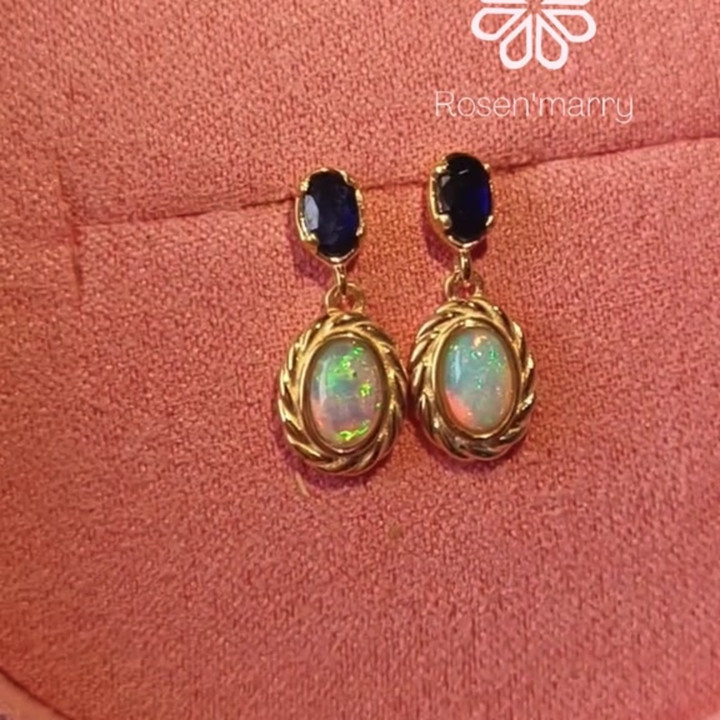 Sapphire and Opal Dangle Earrings | 925 Sterling Silver | Rosen'marry