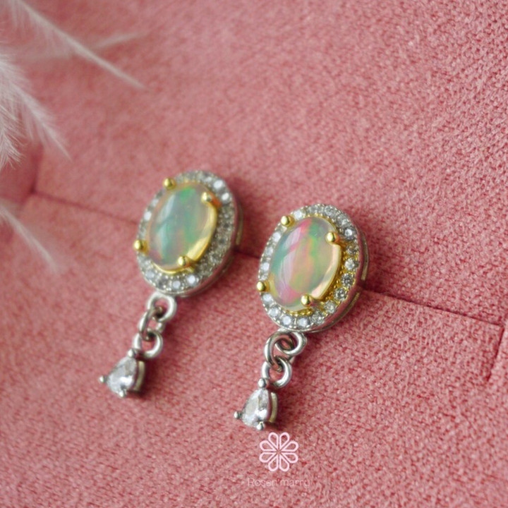 Raw Opal Earrings | 925 Sterling Silver | Genuine Gemstones