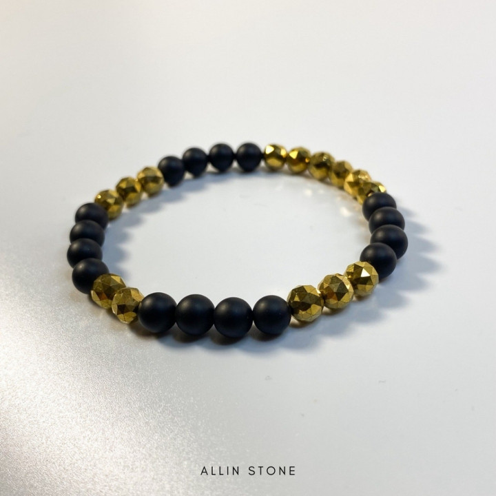 Golden Hematite and Black Onyx Bracelet for Focus and Protection