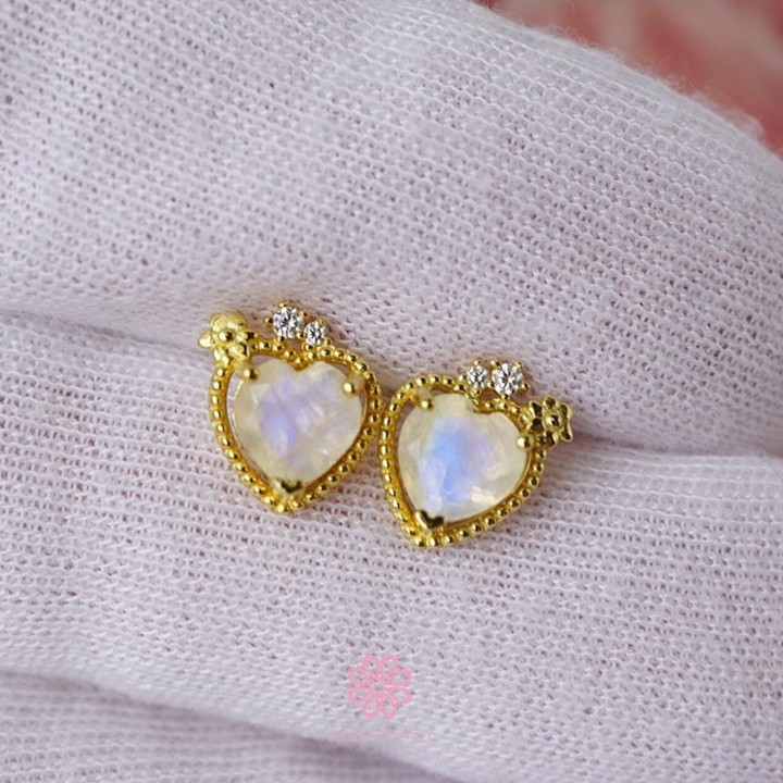 Iridescent Blue Moonstone Stud Earrings | Sterling Silver