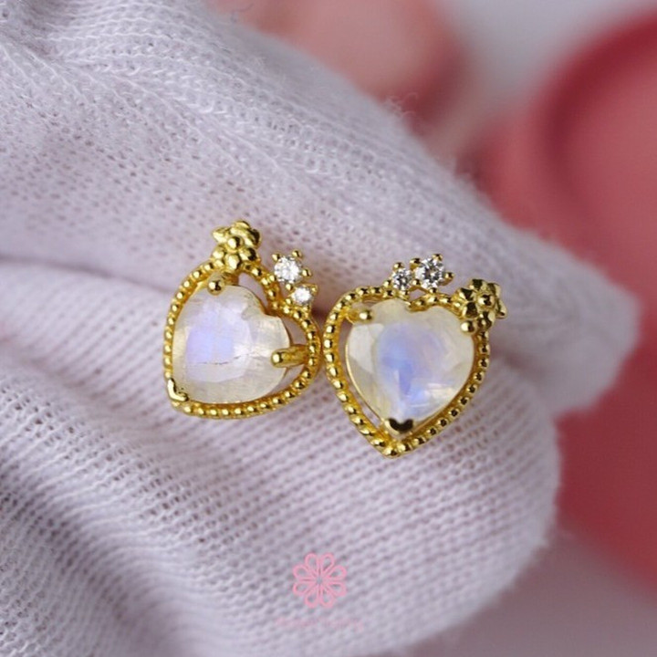 Iridescent Blue Moonstone Stud Earrings | Sterling Silver