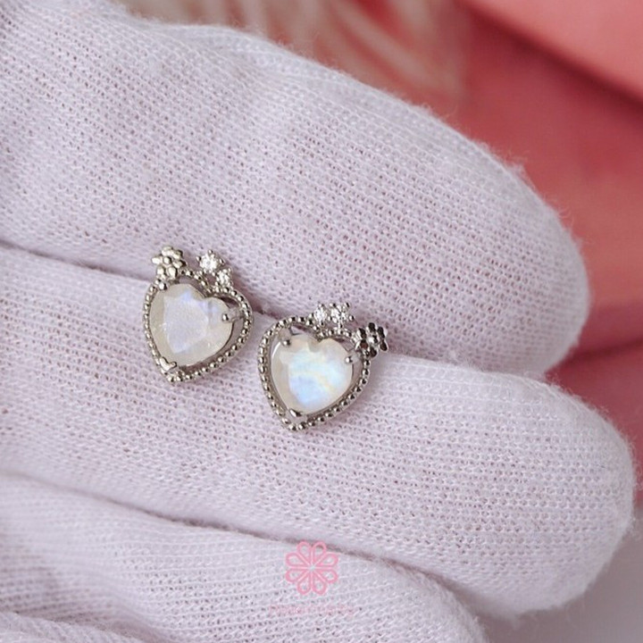 Iridescent Blue Moonstone Stud Earrings | Sterling Silver