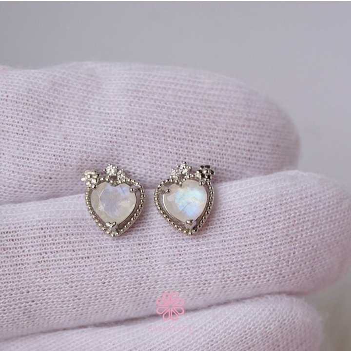 Iridescent Blue Moonstone Stud Earrings | Sterling Silver