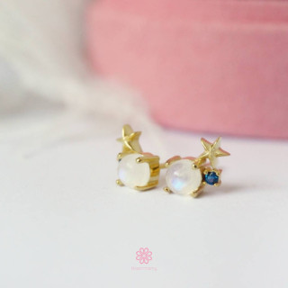 Sky Blue Moonstone Earrings | 925 Sterling Silver and Pink Gold