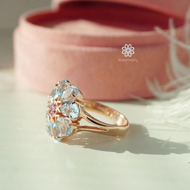 Radiant Ruby Ring in Pink Gold Setting | Rosen'marry