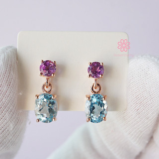 Rose Quartz and Amethyst Dangle Earrings | Sterling Silver