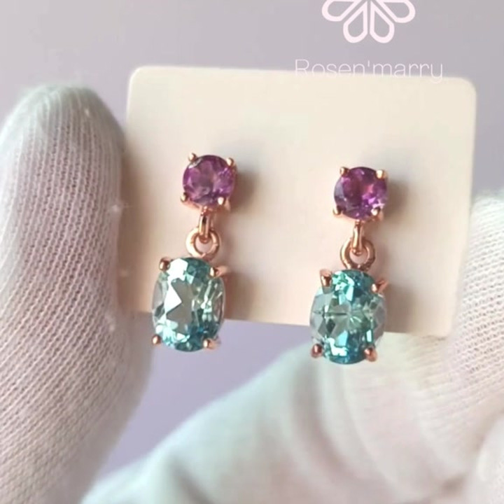 Rose Quartz and Amethyst Dangle Earrings | Sterling Silver
