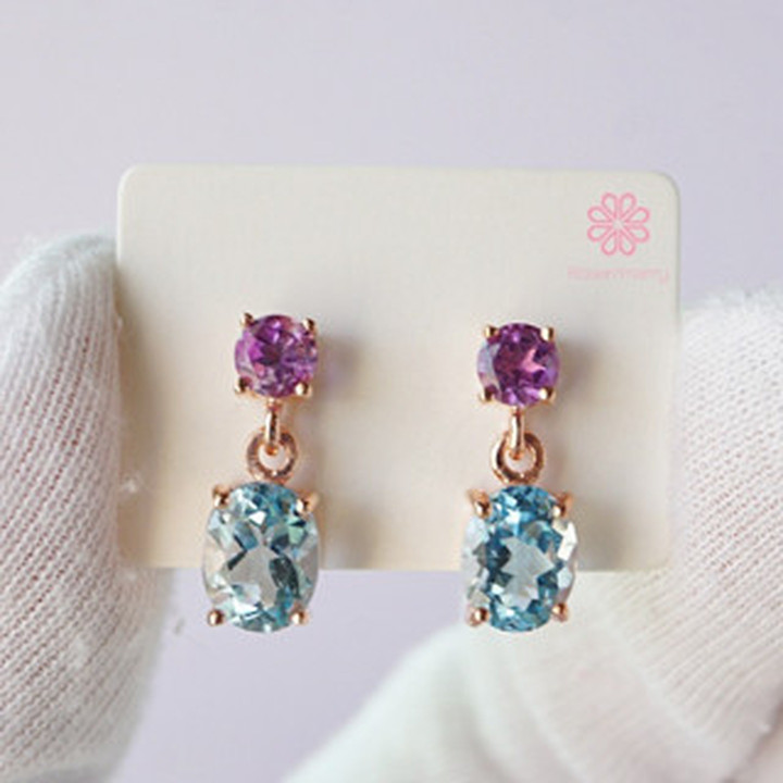Rose Quartz and Amethyst Dangle Earrings | Sterling Silver