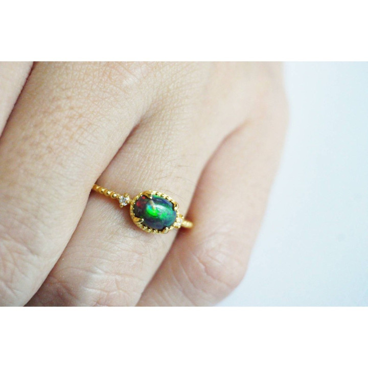 Regenbogenfarbener Opalring | Sterlingsilber, vergoldet