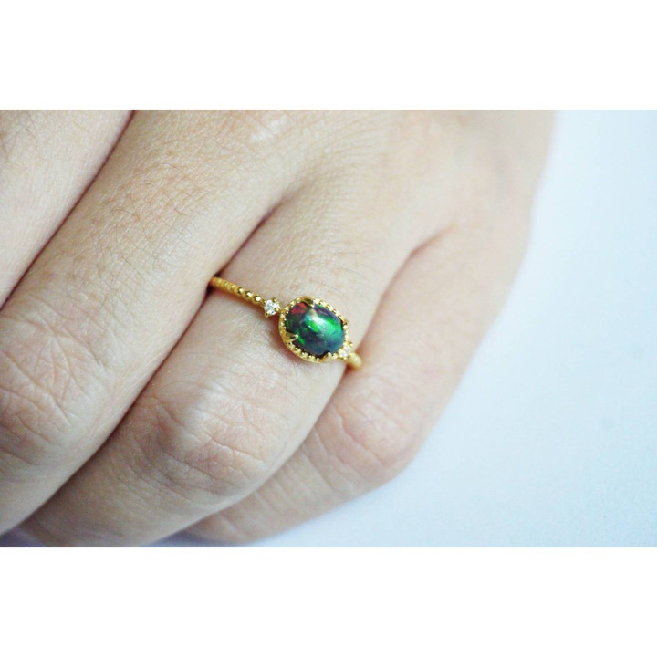 Regenbogenfarbener Opalring | Sterlingsilber, vergoldet