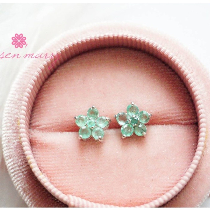 Emerald Flower Earrings | Sterling Silver, Everyday Style
