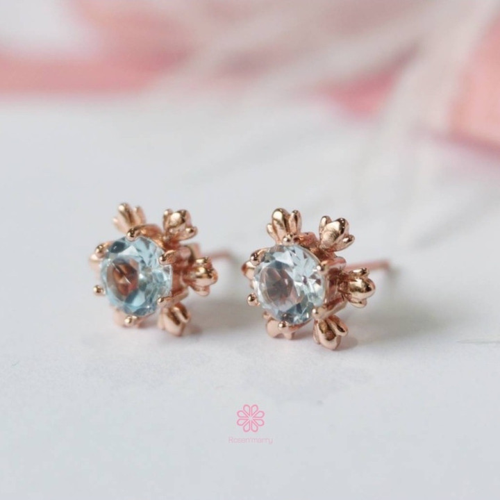 Light Blue Topaz Flower Earrings | Sterling Silver | Hypoallergenic