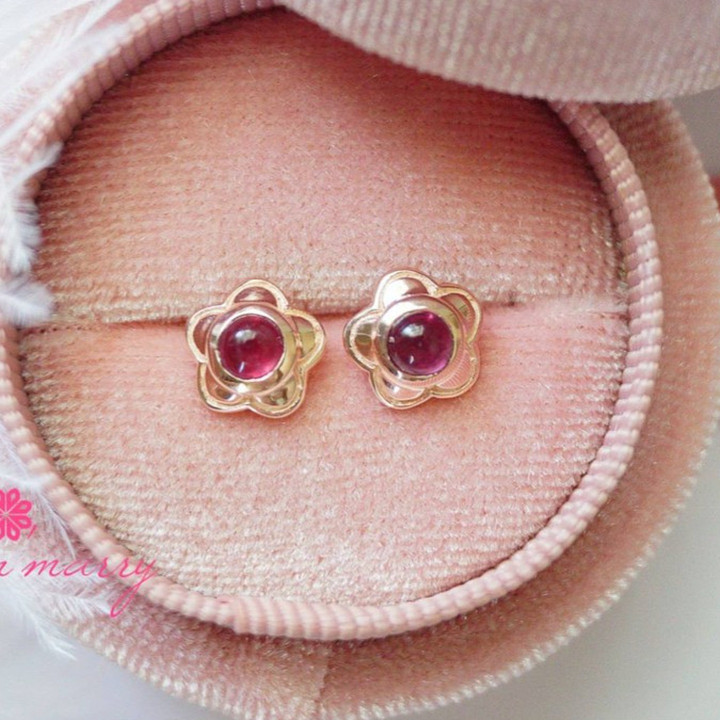 Rose Gold Ruby Flower Earrings | Sterling Silver and FREE Polish Cloth