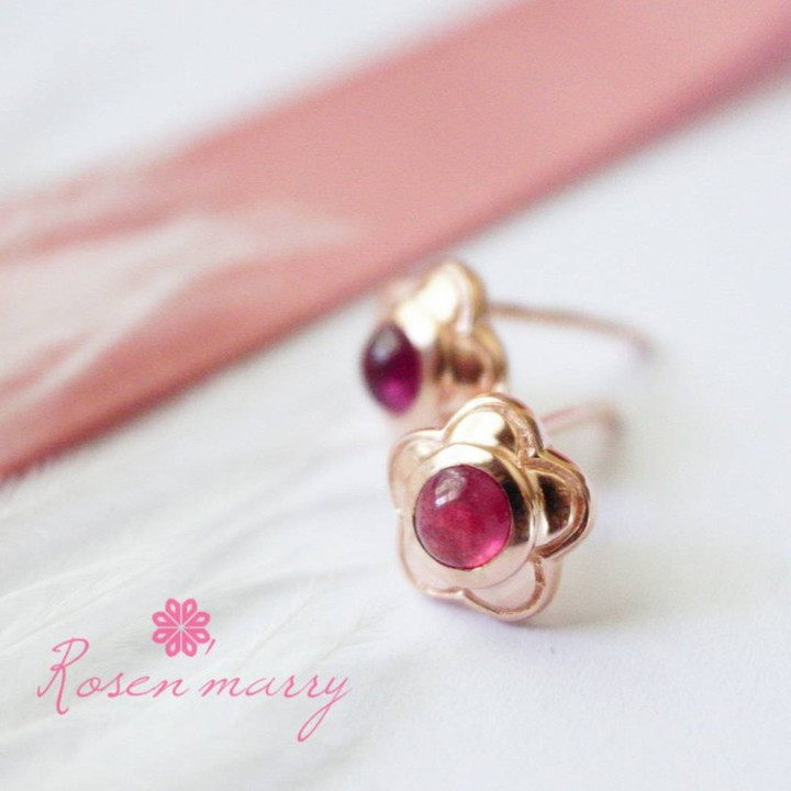Rose Gold Ruby Flower Earrings | Sterling Silver and FREE Polish Cloth