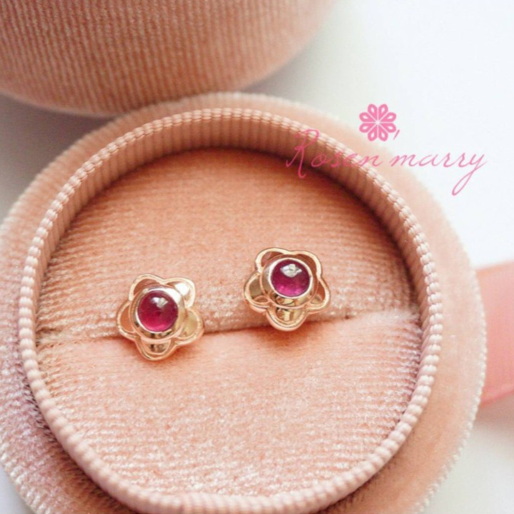 Rose Gold Ruby Flower Earrings | Sterling Silver and FREE Polish Cloth