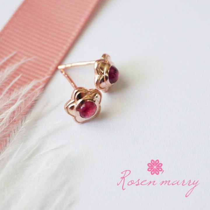Rose Gold Ruby Flower Earrings | Sterling Silver and FREE Polish Cloth