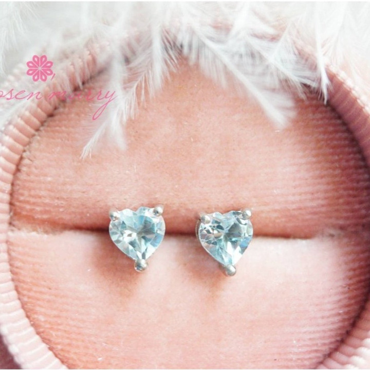 Sterling Silver Topaz Heart Earrings - Blue and Allergy-Friendly