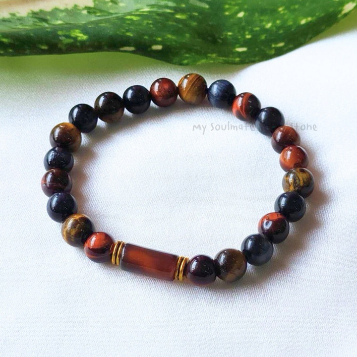 Bracelet en œil de tigre et agate pour porter chance