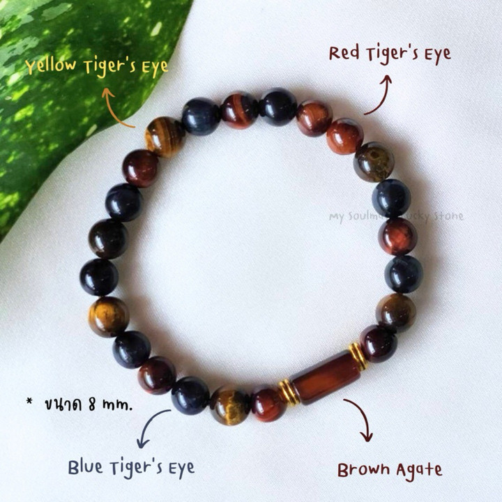 Bracelet en œil de tigre et agate pour porter chance
