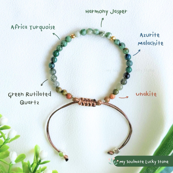 Pulsera de piedra verde armonía para la suerte, la riqueza y el éxito.