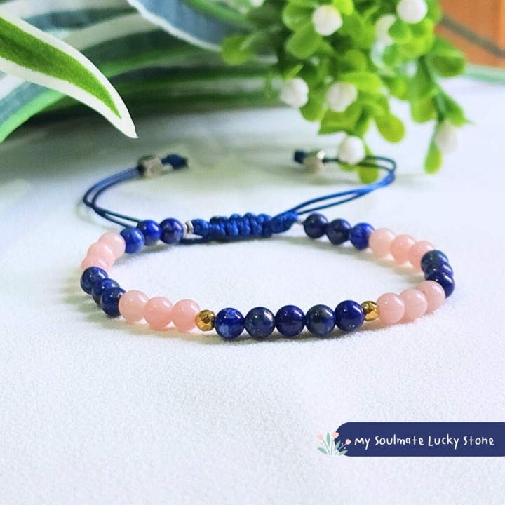 Pulsera de lapislázuli y ópalo rosa para el amor, el éxito y el estudio.